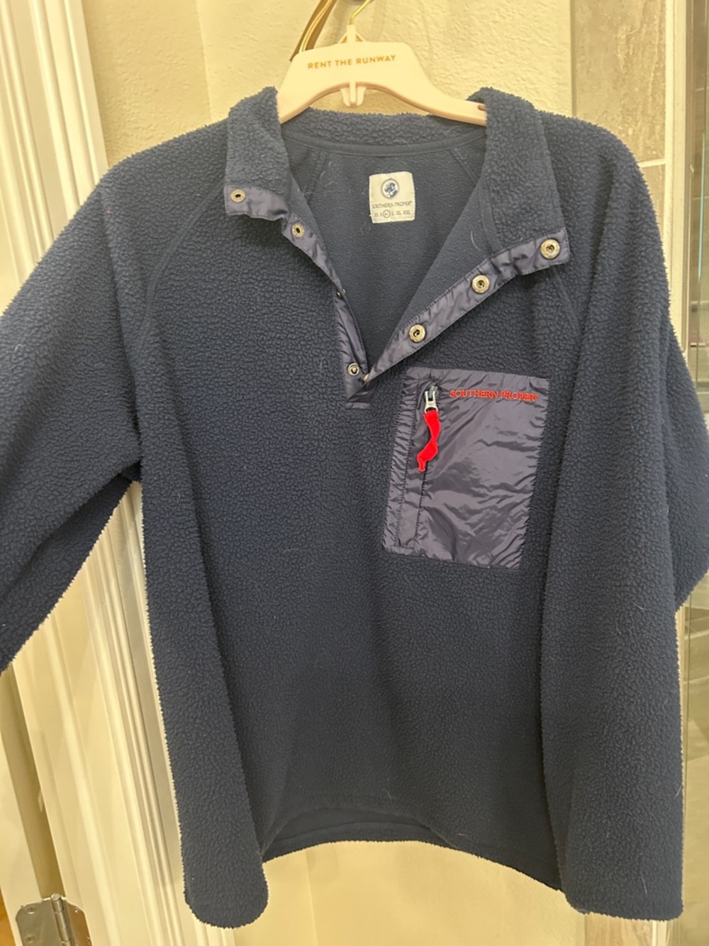 Southern Proper Black Fleece Pullover with Red Accents